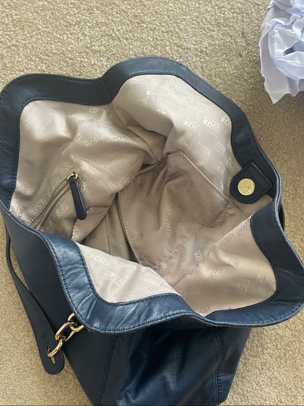 Michael Kors Navy Lambskin Soft Leather Chain-Handle Hobo Bag - Picture 5 of 8
